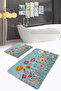Vibrant Colorful 2-Piece Non-Slip Base Washable Bath Mat Set on Floral Pastel Blue Background - 4