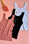 Camisole, 3 Buttons - Dusty Rose, Black and White Color - Ribbed Flexible Blouse-Tank Top