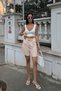 Women's High Waist Wide Leg Bird Eye Belted Double Pocket Mom Shorts Powder - 9