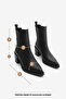 Women's Pointed Toe Double Elastic Thick Heeled Boots Solav Black - 8