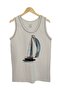 Men's Sailboat Printed Strap Stone Color T-shirt - 2