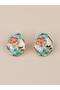 Viridessa Flower Motif Enamel Pearl Vintage Art Earrings