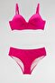 Women's Fuchsia Pink Large Size Push-Up Bow Tie Bottom Top Bikini Set - 3