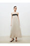 Soulife Ecru Square Neck Linen Blend Strap Dress - 4