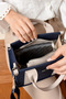 Women's Navy Blue Stone Medium Size Linen Hand and Shoulder Bag 236072Mh - 6