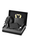 Men's Groom Set 100% Genuine Leather Wallet Card Holder Belt Keychain Combination Black Color H-Dm-8002-S