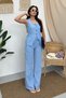 Women's Double Bottom Top Suit Linen Buttoned Square Collar Waist Lace-Up Regular Vest Loose Pants Suit - 4