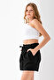 Women's Elastic Waist Pleated Cotton Shorts Black - 925094 - 6