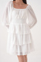 Women's Lined Chiffon Fabric Gipe and Tiered Design White Mini Evening Dress 078 - 8