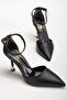 Women's Black Leather Closed Back Pointed Stylish Heeled Stiletto Shoes - 2
