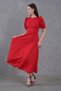 New Season Scuba Crepe Fabric Balloon Sleeve Round Neck Midi Length Flared Cut Women's Evening Dress 092 - 8
