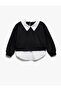 Long Sleeve Sweatshirt with Shirt Collar Detail - 2