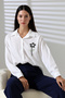 Long Sleeve Durres Textured Flower Pearl Cool Fabric Women's Shirt - 4