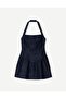 Denim mini dress with balloon skirt