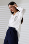 Long Sleeve Durres Textured Flower Pearl Cool Fabric Women's Shirt - 6
