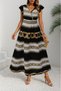 New Season Women's Short Sleeve Double Breasted Collar Elastic Waist Patterned Maxi Length Single Jersey Dress
