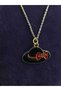 Red Ribbon Hat Model Black Colored Enamel Embroidered Yellow Colored Plated Steel Necklace