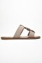Sveta Beige Suede Buckle Genuine Leather Women's Slippers - 6