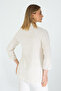 Women's Light Brown Line Patterned Linen Shirt with Folded Sleeves New Season - 7