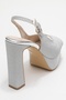 Glora Silver Glitter Women's Platform Heeled Evening Dress Shoes - 5
