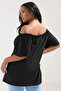 Plus Size Off Shoulder Button Detail Strapless Blouse 322704 - 5