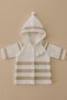 Striped Hooded Pompom Double Layer Knitted Baby Cardigan
