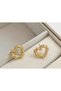 Gold Color Textured Heart Earrings - 4