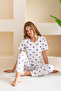 Women's Crew Neck Short Sleeve Heart Pattern Pajamas Suit White Purple - 6016 - 7