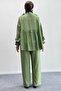 Ruffle Neck Tie-Up Tunic and Wide Leg Pants Set 8845 - Green - 5