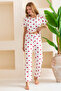 Women's Crew Neck Short Sleeve Heart Pattern Pajamas Suit White Red - 6016 - 4