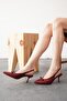 Women's Bow Tie Detailed Pointed Toe Thin Heeled Shoes Sion Claret Red - 4