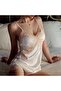 Women's Silk Satin with Lace Pajama Set - Elegant Set with Shorts, V-Neck Lace Nightwear - 2