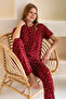 Women's Crew Neck Short Sleeve Heart Patterned Pajama Set Burgundy - 6016 - 6