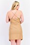 Women Textured Mini Dress, Tan - 3