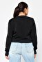 Women Crew Neck Long Sleeves Embroidered Sweatshirt, Black - 4