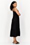 Women Plain Tiered Dress, Black - 4