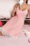 Romantic Pink Decorative Buttoned Lace Detail Nightgown - 2