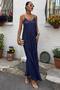 Women's Navy Blue V-Neck Strap Maxi Dress
