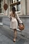 Women's Beige Knitwear Long Sleeve Openwork Mini Dress - 4