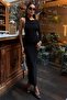 Women's Black One Sleeve Candy Fabric Long Dress