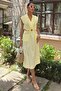 Women's Yellow Dacron Jacket Collar Midi Dress