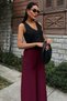 Women's Burgundy Long Woven Wide Leg Trousers - 6