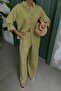 Women's Green Cotton Self Embossing Striped Loose Suit - 6
