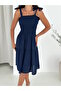 Women's Navy Blue Skirt with Ruffles Flexible Strap Comfortable Summer Viscose Fabric Dress Height 100 cm - 3
