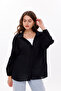 Women's Shirt Loose Oversized Black Shirt Front Pocket Low Shoulder 100% Cotton Shirt - 4