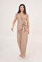 Side Tie Camel Blouse Trousers Double Set - 3