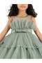 D' Daniela - Toddler Girls Bow Front Ruffle Hem Mesh Gown Dress Olive with Detachable Tail Dress - 3