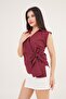 Sleeveless Side Tie Burgundy Shirt - 3