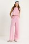 Women's Dusty Pink Thick Strap Blouse Elastic Waist Pocket Detailed Loose Trousers Linen Suit 9384 60281086