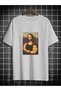 Unisex Muscular Mona Lisa Printed Oversize T-Shirt